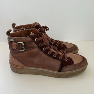 PIKOLINOS Sneakers Leather Vitoria Womens Cuero Brown Sz 41 Lace Up Zip High Top